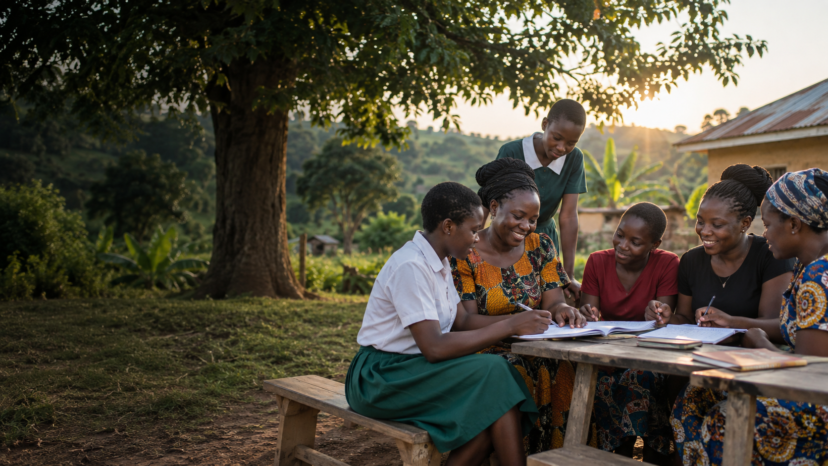Women and girls learning together in a Ugandan community setting
