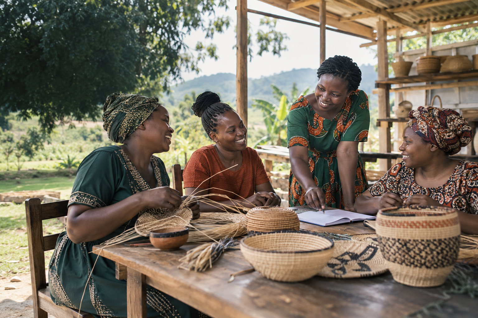 Women collaborating in a community livelihoods workshop